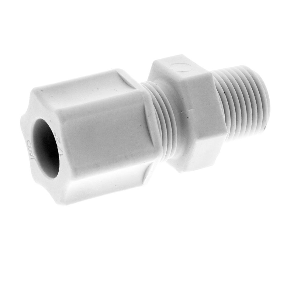 JACO Manufacturing Company, JACO 10-8-6-P-O Polypropylene Male Connector 1/2 OD Tube x 3/8 MPT